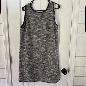 Ann Taylor Loft Sz Large Boulce Tweed Fringe Shift Dress Confetti Gray Black